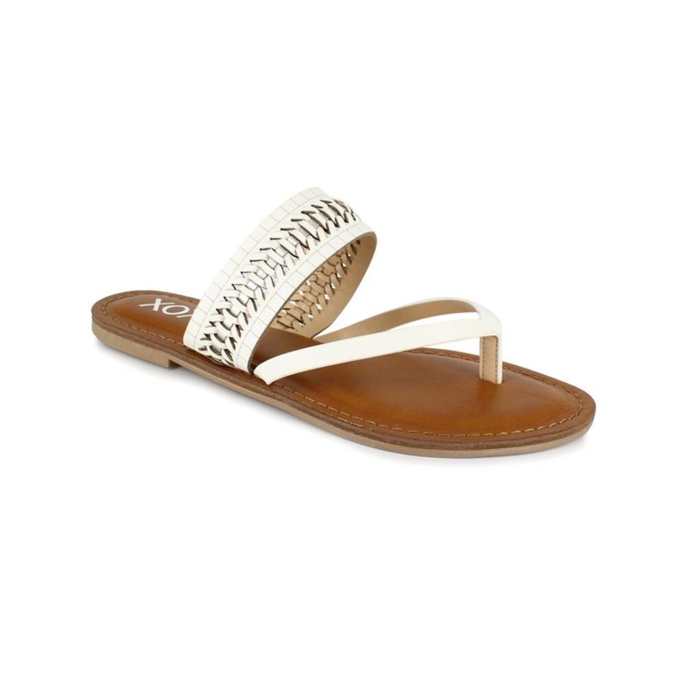 XOXO Womens White Woven Metallic Robby Open Toe Slip On Thong Sandals Shoes 5.5